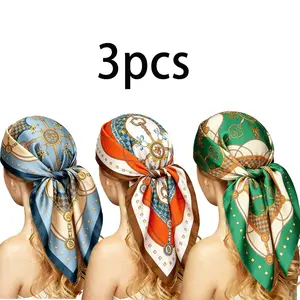 Women's Silky Scarf & Hair Bands Set 70x70cm Collapsible Lightweight Stylish Neck Scarves for Sleeping & Handbag Decorative Shan Ping OT seçenelt Cream