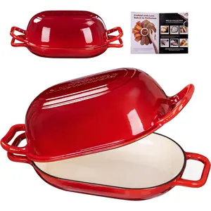 Oval Dutch Oven for Bread Baking, 12 x 8 Inch Cast Iron Bread Oven for homemade bread, Sourdough Dutch Oven Bread baking Pan for a Crispy Crust, 5QT, Cherry
