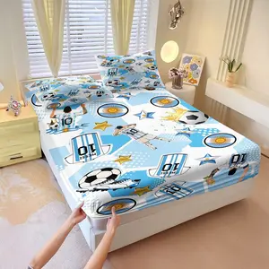 3Pcs Soccer Theme Fitted Sheet Set, Featuring Lionel Messi Number 10 and Blue-White Stripes, Playful Design with Soccer Balls and Stars, Perfect for Sports Fans and Kids' Bedrooms, Lncludes 1 Fitted Sheet, With 2 Coreless Pillowcases