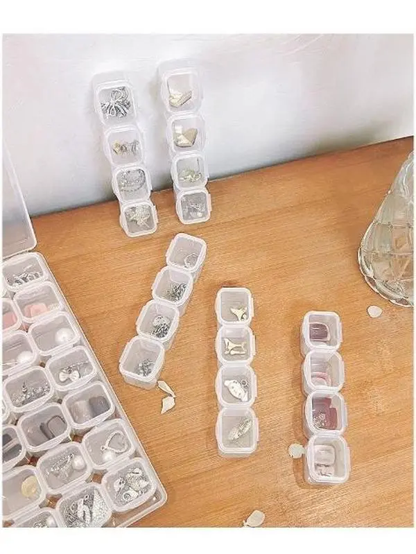 Classic Transparent Square Plastic Storage Box Set - Stackable Storage Bins, Collapsible, Dustproof Organizer with 28/56 Compartments, Transparent 28 Grids for Small Accessories, Jewelry