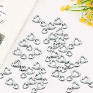 30PCS Heart Keychain Set with Spring Snap Hook - Valentine's Day Gift for Her, DIY Key Rings for Keys Backpack Luggage Tag Bulk Charms Accessories (Silver)