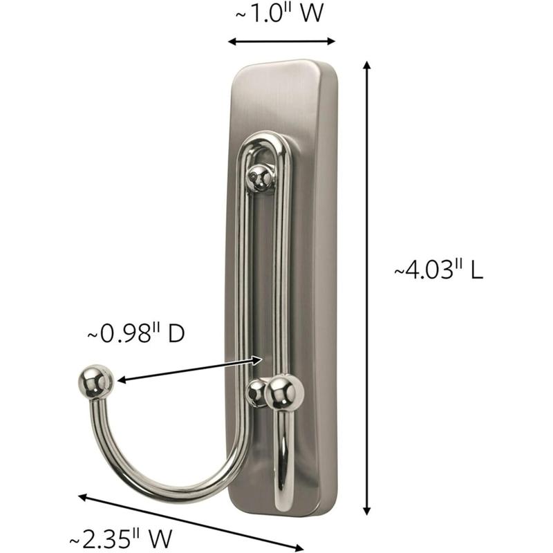 Large Brushed Nickel Double Hooks, 2 Hooks and 2 Command Strips, Damage Free Hanging Wall Hooks with Adhesive Strips, No Tools Coat Hooks for Hanging Home Decor, Holds up to 4 lb