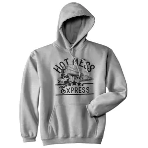 Hot Mess Express Hoodie Funny Party Hangover Train Hooded Sweatshirt (Heather Grey) - Unisex Vintage Fashion Hoodies Funny Drinking Pullover Novelty Sweatshirt Grey