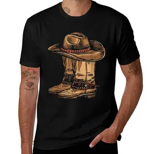 Western Cowboy Print Mens T Shirts Cotton Short Sleeve T-Shirt Crew Neck Tees Casual Shirt