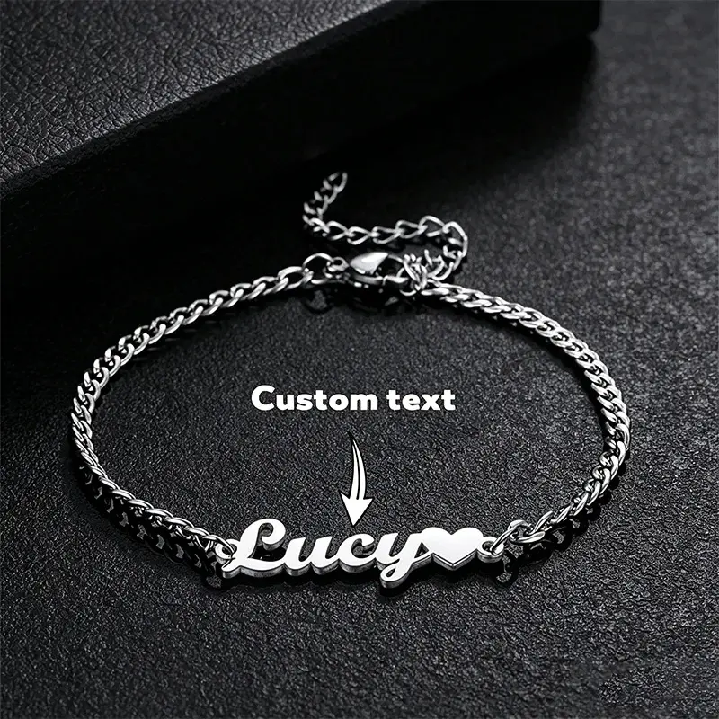 Personalized DIY Your Name Text Bracelet Cuban Link Chain Stainless Steel Custom Name Letter Charm Bracelets Jewelry Couple Gift