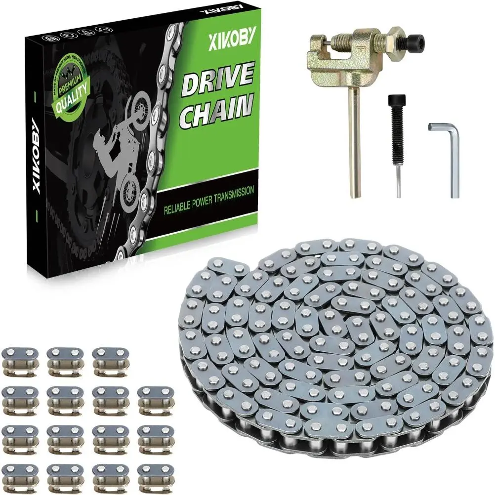 T8F 134-Link Steel Alloy Chain with Chain Breaker – Dirt Bike Upgrade Kit for SYX Moto, Mototec, SSR, X-pro, Coolster, Stomp, Apollo KXD 47cc, 49cc 2-Stroke Pocket Rockets, Mini ATVs, Go Karts