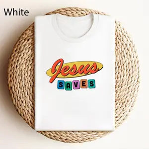 Jesus Saves Shirt, Christian Retro Graphic Tee, Faith Based T-Shirt, Colorful Jesus Shirt, Religious Minimalist Tee, Christian Gift Shirt, Vintage Style Unisex T-Shirt Cotton Outfit