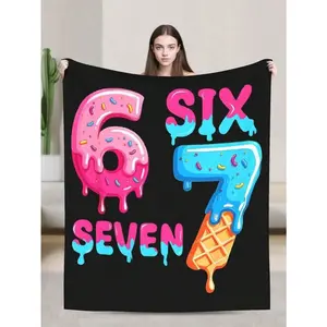 Fun Cool Drippy 67 Donut Ice Cream Lettering Flannel Throw Blanket, Soft Cozy Fluffy Lightweight, All Season Use for Sofa Bedroom Office Dorm, Ideal Gift for Birthday Christmas Thanksgiving Housewarming and Dessert Theme Enthusiasts