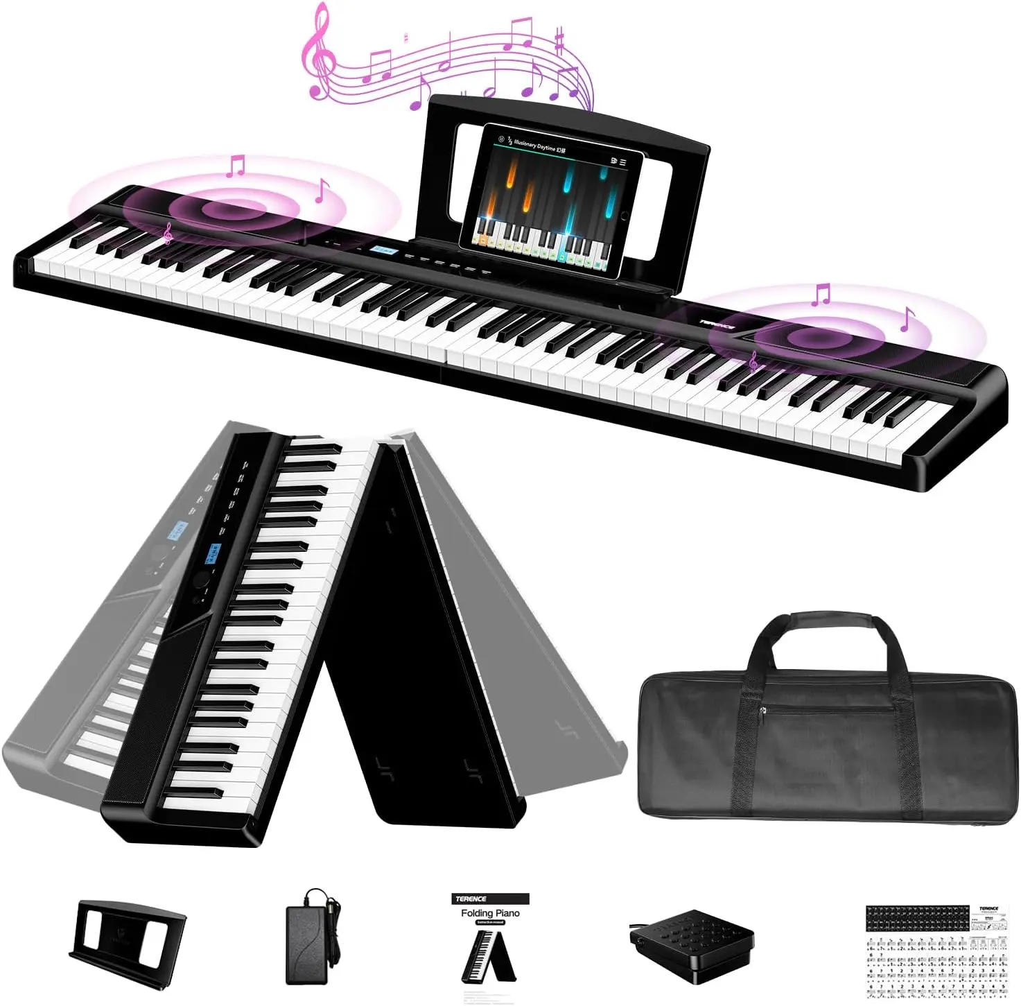 TERENCE V50 88-Key Pro-Level Weighted Touch-Sensitive Digital Piano - 30W Boom Speakers, Studio Recording Capability, Direct Music/Video Recording, Headphone Mode, Springtokmusic Electronics