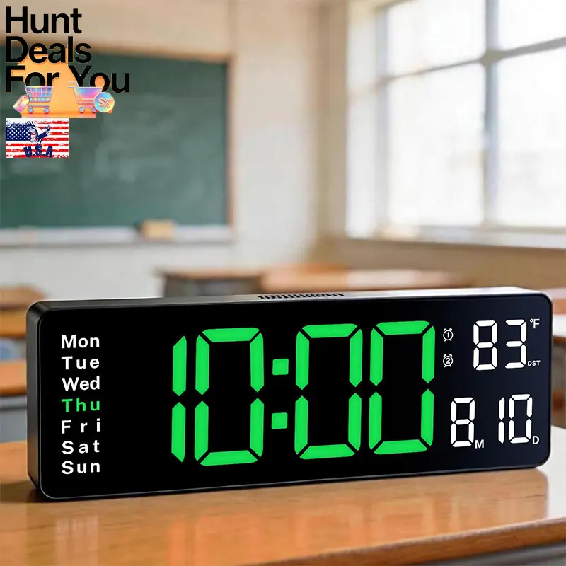 Digital Clock Large Display 16" Large Digital Wall Clock for Classroom, Led Big Wall Electric Clocks with Remote Control Date,Week,Alarm Temp Night Light for Bedroom Living Room Gym Office