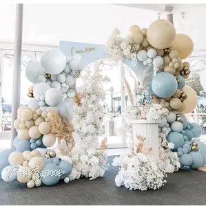 Dusty Blue White Balloon Garland Double Stuffed Pastel Light Blue Balloon White Sand Beige Cream Balloon Arch Kit Metallic Gold Balloons for Neutral Baby Shower Wedding Birthday Party Decoration - Perfect Party Supplies