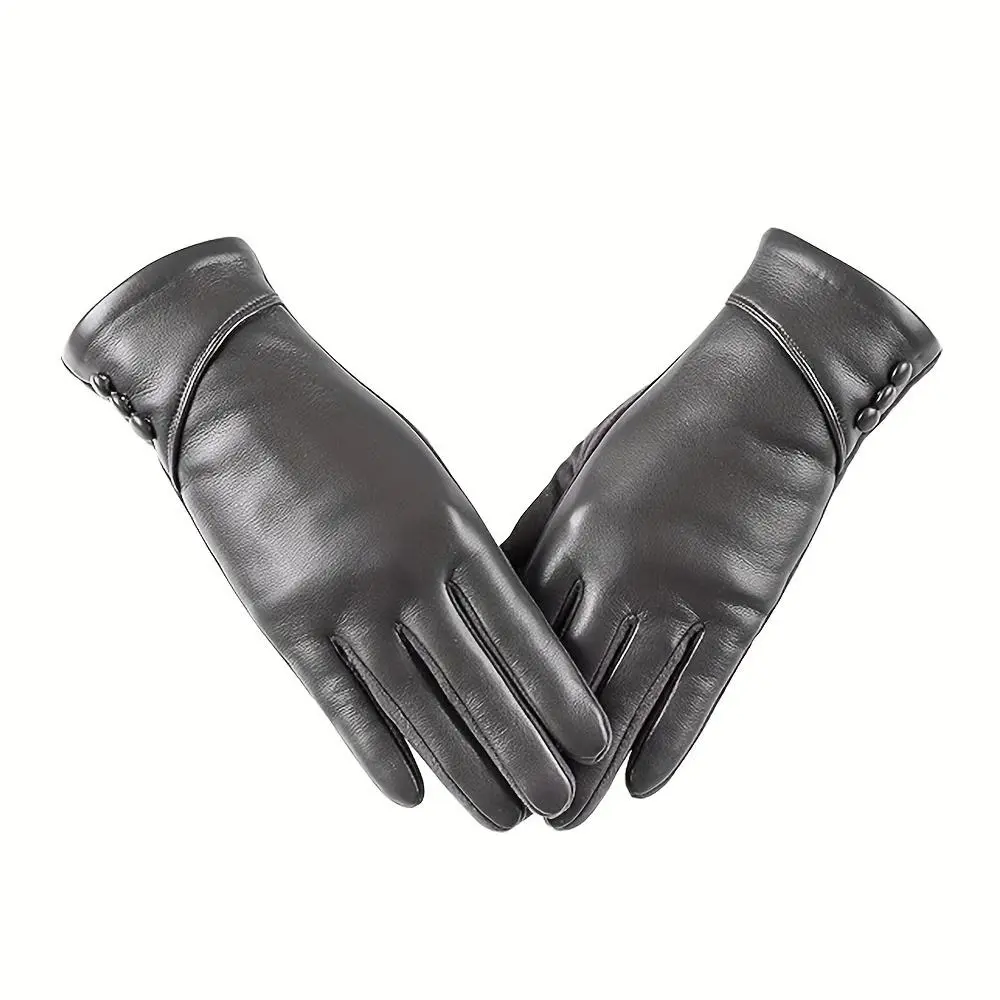 Women Leather Touchscreen Gloves With Soft Fleece Lining-Perfect For Stylish Warmth On Casual Weekends