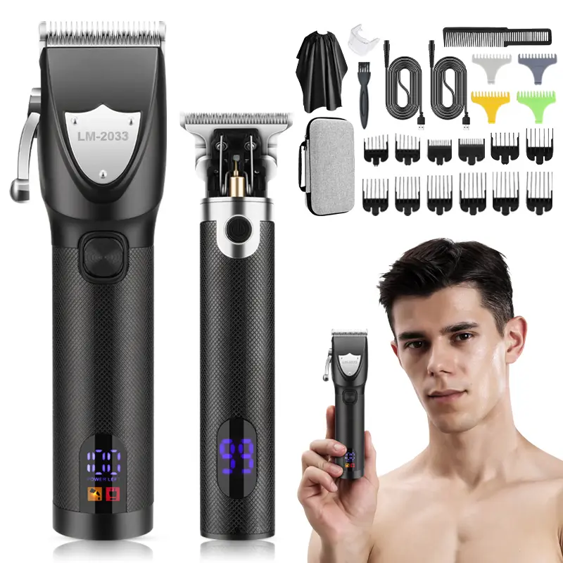 LM-2033 Professional Hair Clipper with 18 Attachments and Digital Display for Precision Trimming and Styling