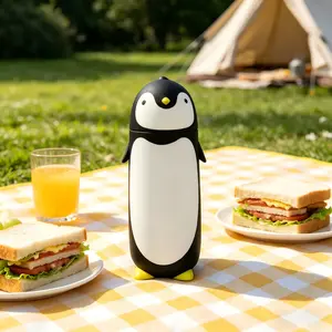 300ML Adorable Penguin Glass Water Bottle, BPA-Free, Leak-Proof, with Silicone Sleeve, Reusable Cute Drinking Cup for Daily Use, School, Office, Travel