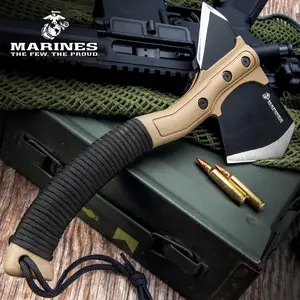 "USMC Field Axe   3 1/2mm Thick Stainless Steel Axe Head   11 1/4"" Overall   Paracord-Wrapped ABS Handle   TPU Belt Sheath Included"