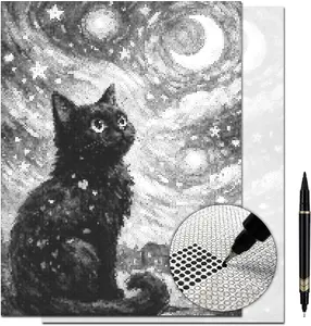 Starry Night Black Cat & Moon Dot Painting Kit for Adults — 13×17 Canvas with Dual-Tip Marker