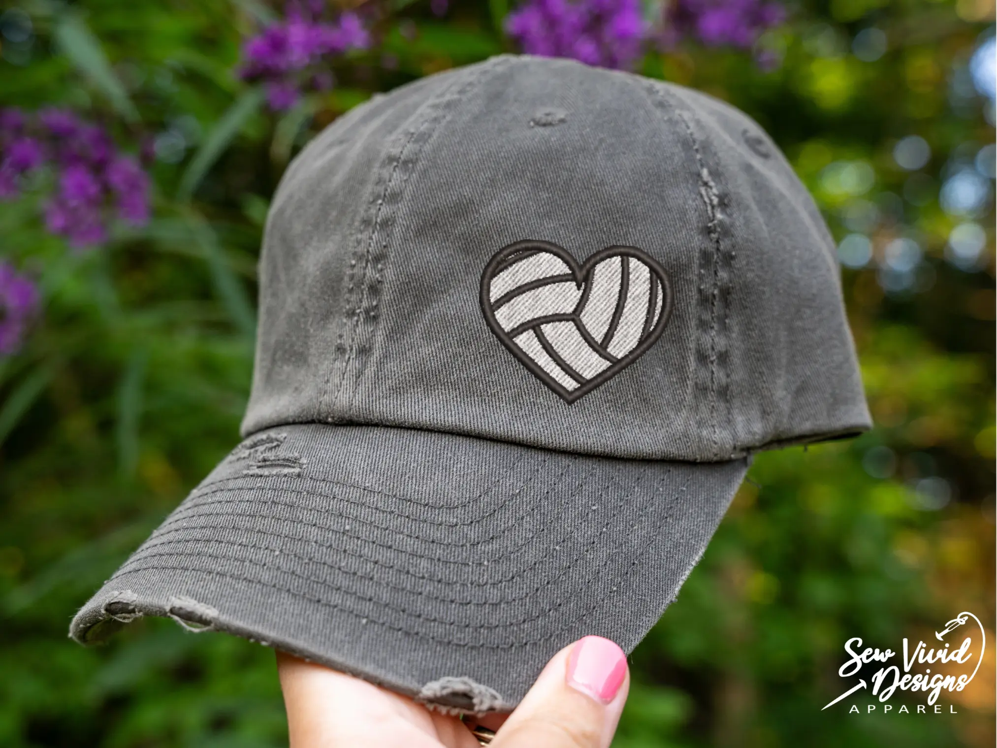 Volleyball Heart Hat | DISTRESSED Baseball Cap OR Ponytail Hat | Volleyball Gifts | Proud Volleyball Mom | Sports Mom Hat