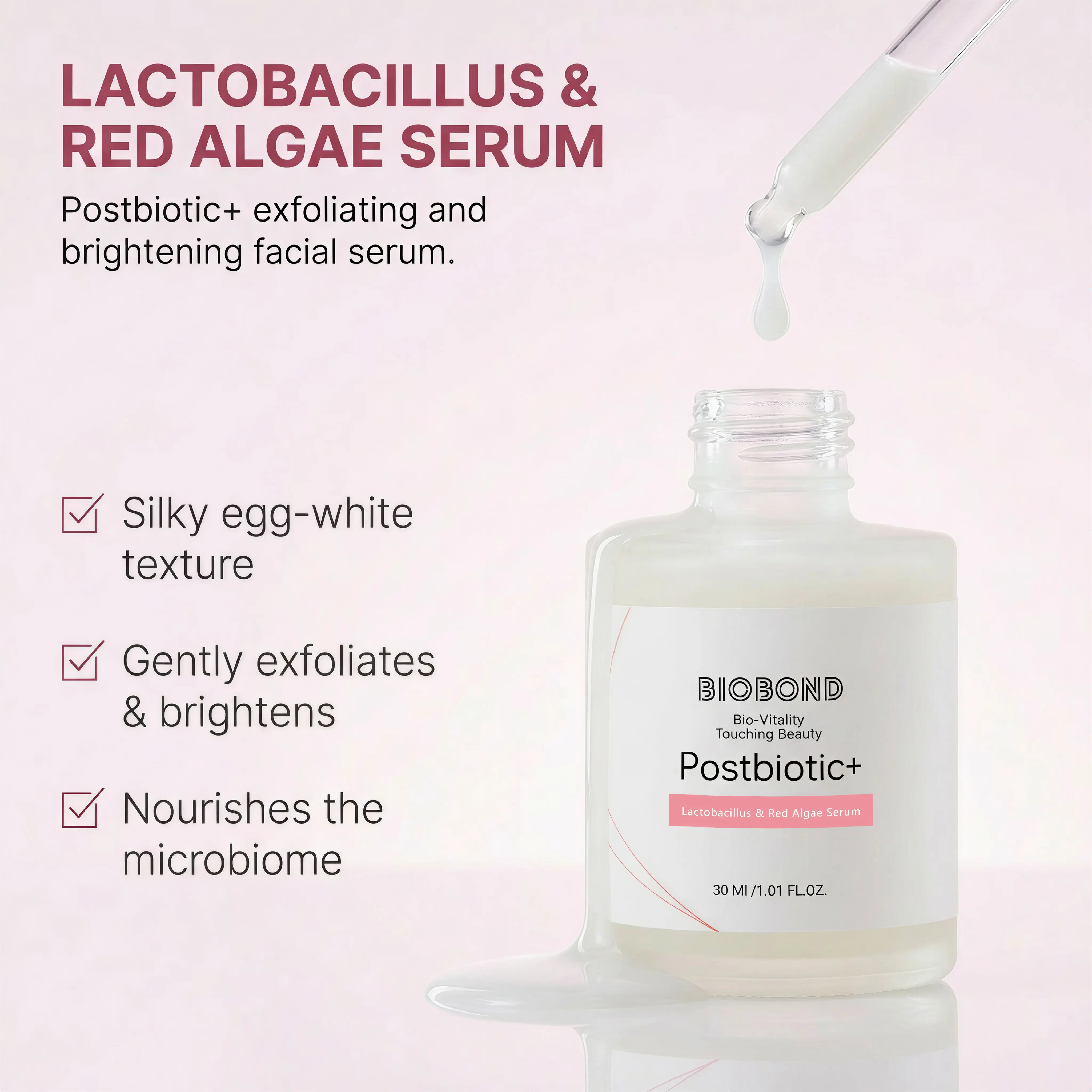BIOBOND Lactic Acid Exfoliating Serum, For Gentle Resurfacing, Brightening, Hydrating, With Postbiotic Lactobacillus & Centella, Smooth Texture & Pore Minimizer Facial Booster, 1 Fl Oz