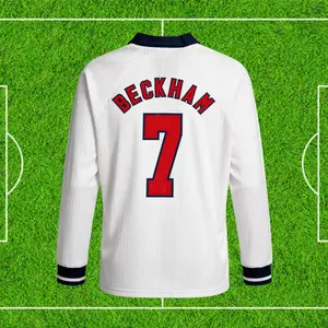 1998 Retro Red and White Home No. 7 David Beckham Short Long Sleeve Soccer Jersey Quick Drying