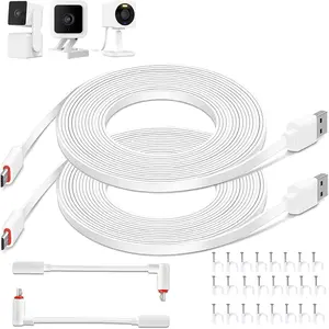 20 FT Camera Extension  for  Cam v3/v4,  Cam Pan v3,  OG,  Cam v3 Pro, Long  USB  (Not for  Cam) - Flat  Camera Cord with L-Shaped Connector(2 Pack)