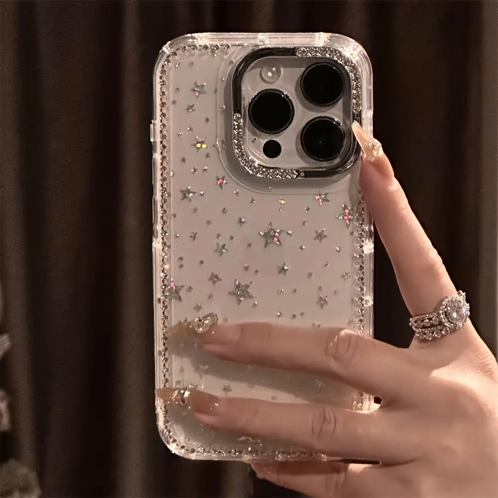 Upgraded Luxury Rhinestone Fashion Phone Case, Transparent Sparkling Star Anti-Drop Case, Compatible with Phone 17 Pro Max/17 Air/16/15/14 Plus/13/12/11, Christmas Gift, New Year Gift, Easter Gift, Halloween Gift, for Friends and Family, Special