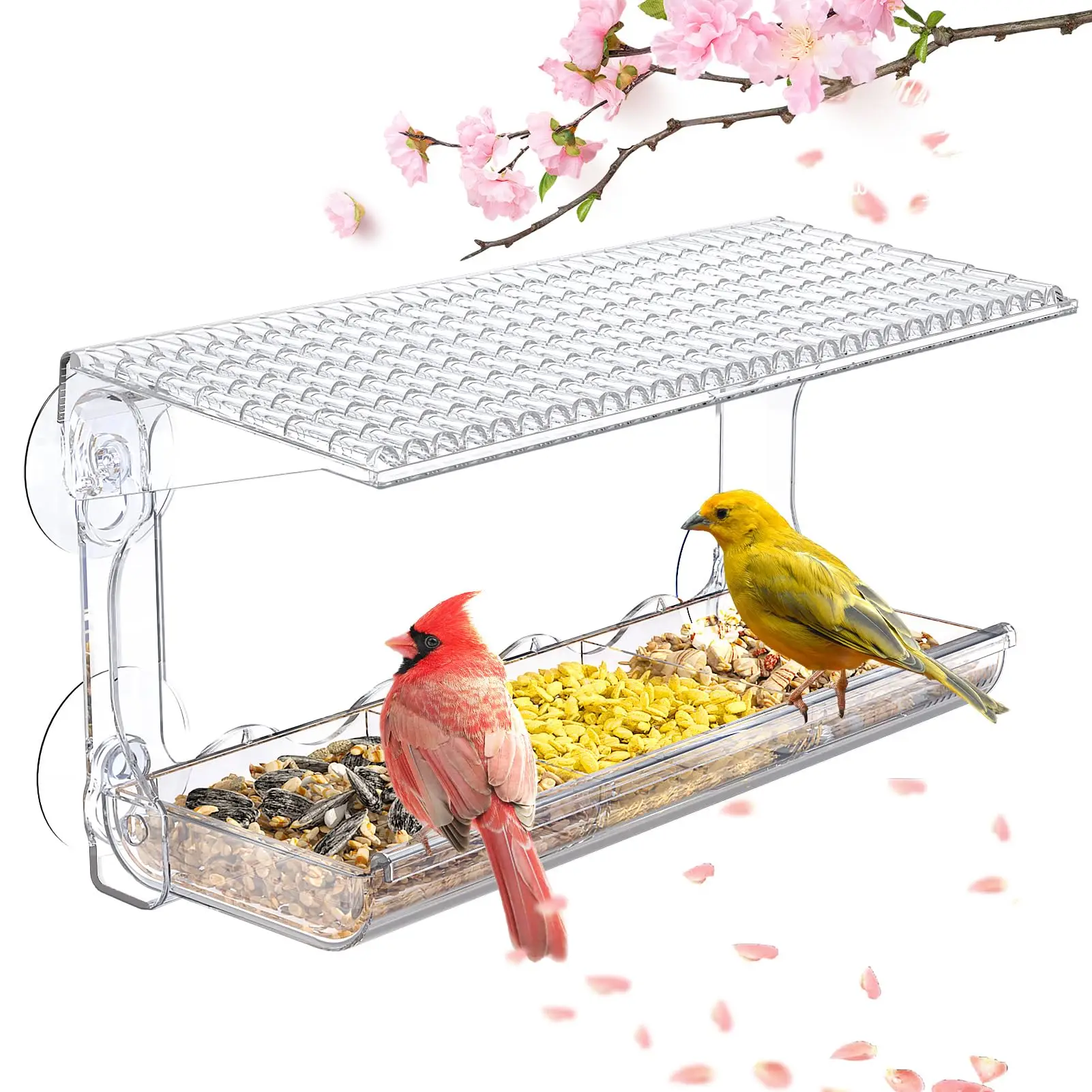 Window Bird Feeder for Outdoors, Clear Bird Feeders Window Mounted with Strong Suction Cups, Transparent Birds House Outside Wild Watching for Garden,