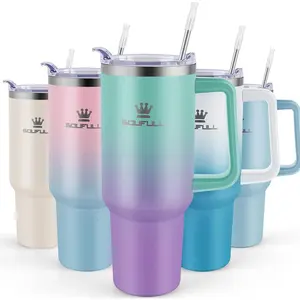 40 Oz Tumbler with Handle and Straw Lid, 100% Leak-Proof Travel Coffee Mug, Stainless Steel Insulated Cup for Hot Cold Beverages, Keeps Cold for 34Hrs or Hot for 10Hrs, Dishwasher Safe (Greenpurple) Soufull