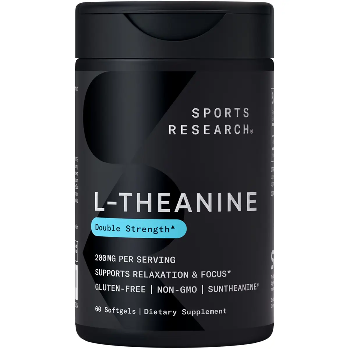 Sports Research Double Strength L-Theanine Supplement - Suntheanine Softgels - Made with Coconut Oil, Non-GMO & Gluten Free - 200mg, 60 Count