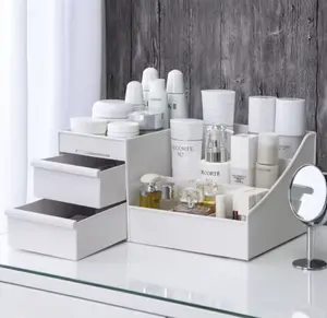 Makeup Drawer Organizer Box — White Plastic Cosmetic & Skincare Storage for Desktop, Dorm, or Vanity Table