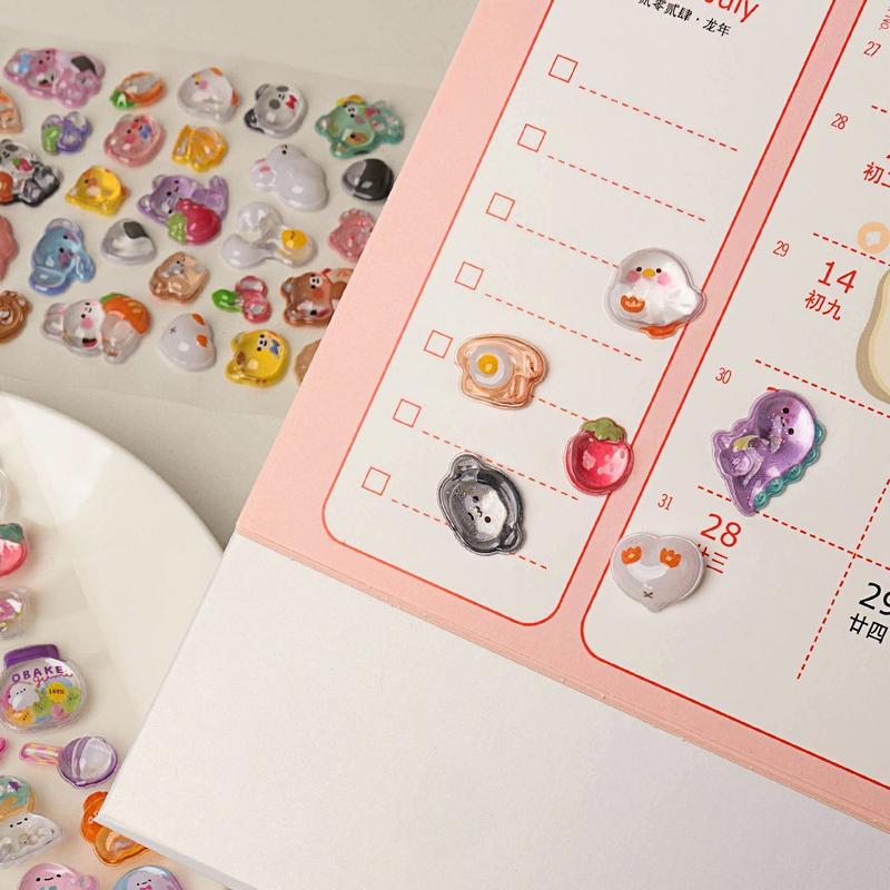 2-Pack) Bonbon Drop Stickers Selectable 3D Puffy Carton Animal Sticker Random Design Cute 3D Sticker Room Decor DIY Decorative Decal for Phone Case Water Cup Supplies Cellphone Smartphone Screen Protector Casing Cover Shockproof Protection Mini Protective