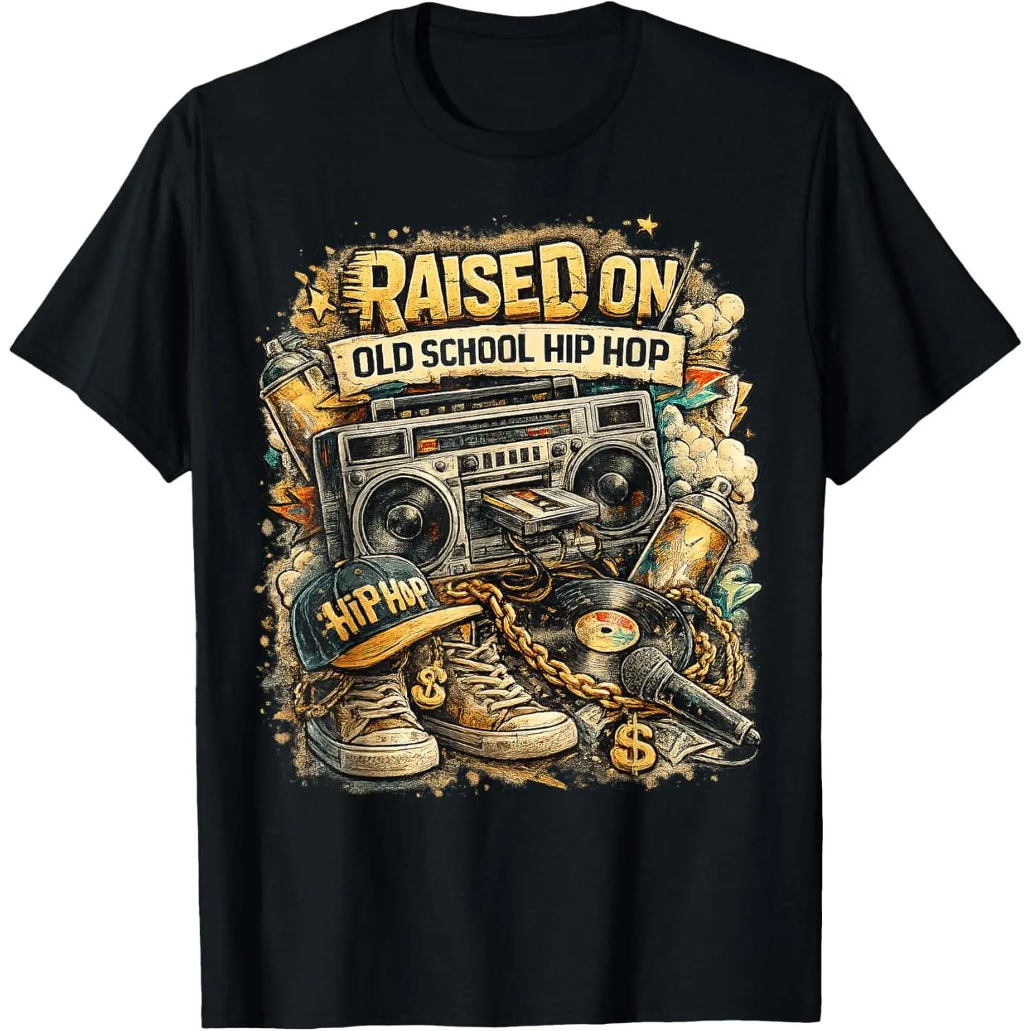 Women's Distressed Graphic T-Shirt, Vintage Retro 80s 90s Old School Hip Hop Print, 100% Cotton Round Neck Short Sleeve Top, Shortsleeve, Tops, T-Shirt Top