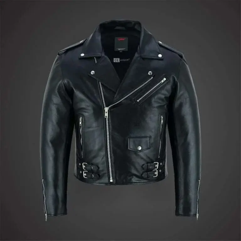 Brando Men Motorcycle Leather Jacket Genuine Black Biker Safety Gear Retro Riding Protective Clothing with CE Armor