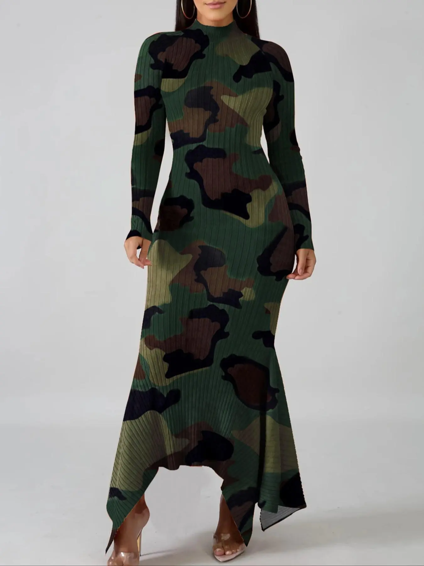 Women's Camo Print Asymmetrical Mock Neck Bodycon Dress, Casual Chic Dress, Elegant Fashion Long Sleeve Dress for Daily Outdoor Wear, Ladies Spring & Fall Clothes - TikTok Shop Women's Camo Print Asymmetrical Mock Neck Bodycon Dress, Casual Chic Dress, Elegant Fashion Long Sleeve Dress for Daily Outdoor Wear, Ladies Spring & Fall Clothes - TikTok Shop