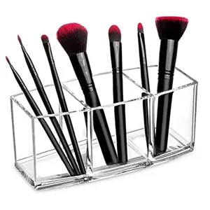 Transparent Acrylic Makeup Vanity Brush Holder, 3-Compartment Eyebrow Pencil Case, Divided Eyebrow Brush Box, Cosmetic Tool Organizer, Acrylic Storage Containers, Clear