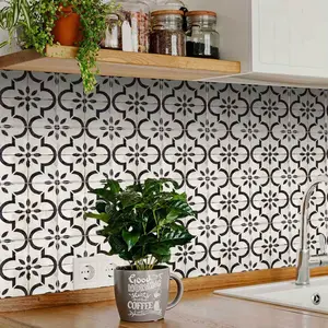 Vintage Moroccan Tile Stickers 20 PCS Self-Adhesive Waterproof Peel and Stick Vinyl Wall Decals Black & White Boho Decor for Kitchen Bathroom Fireplace Staircase 4x4inch Decorative Plastic Ornaments