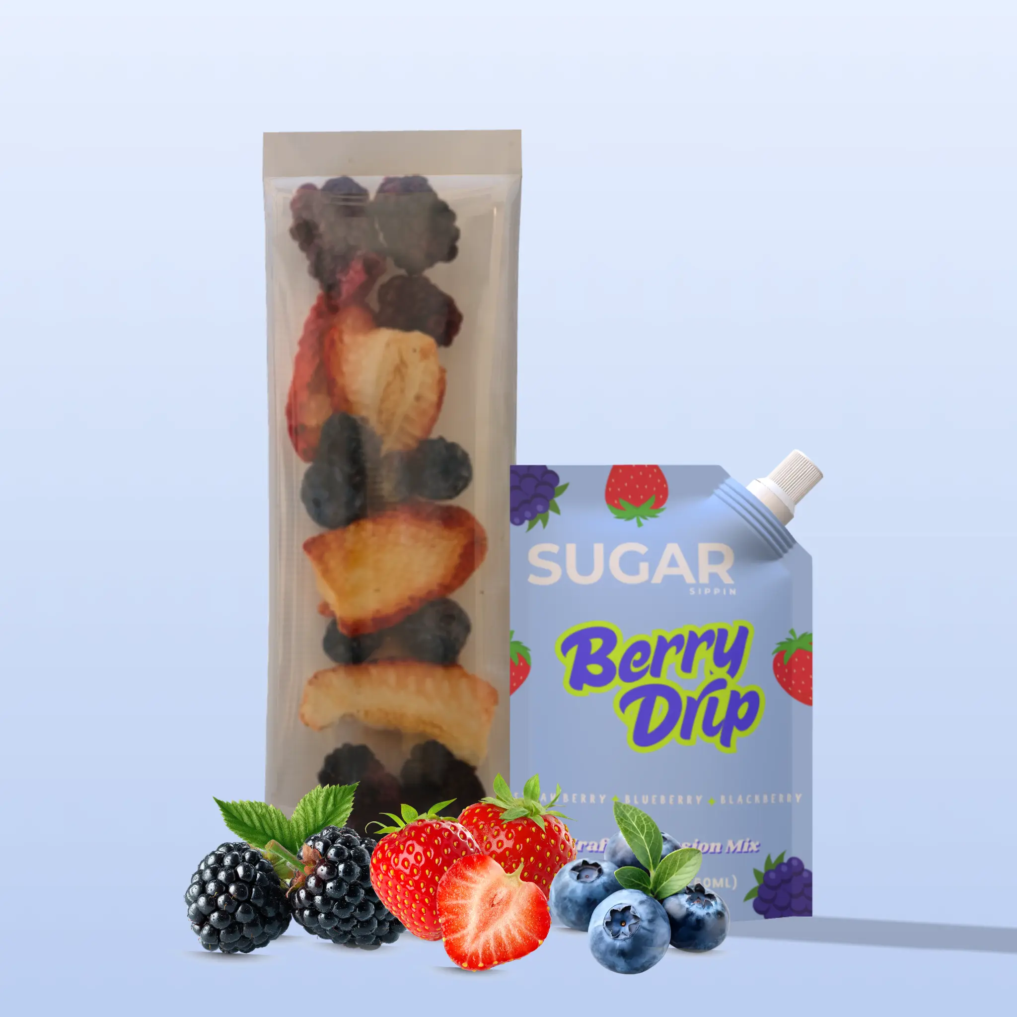 Berry Drip Refill - Premium Strawberry + Blackberry + Blueberry Fruit Syrup Mix & Freeze Dried Fruit