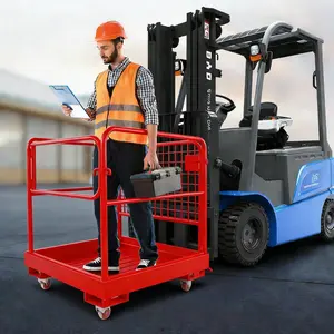 Forklift Safety Cage, 36" x 36" Heavy-Duty Steel Man Lift Basket, 1800 Lbs Capacity, Collapsible Work Platform with Guardrail, Safety Lock, 4 Wheels, for Industrial Material Handling
