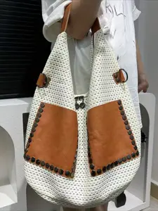 Ladies' large capacity shoulder bag, casual sports hollow mesh tote bag, Structured Tote Bag, large handbag suitable for daily use and commuting
