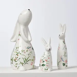 Ivory & Pink Ceramic Bunny Rabbit Figurine Easter Tabletop Home Decor