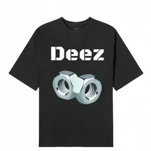 Black trendy T-shirt "Deez" with three-dimensional nut print, functional loose short-sleeved unisex style deez nut