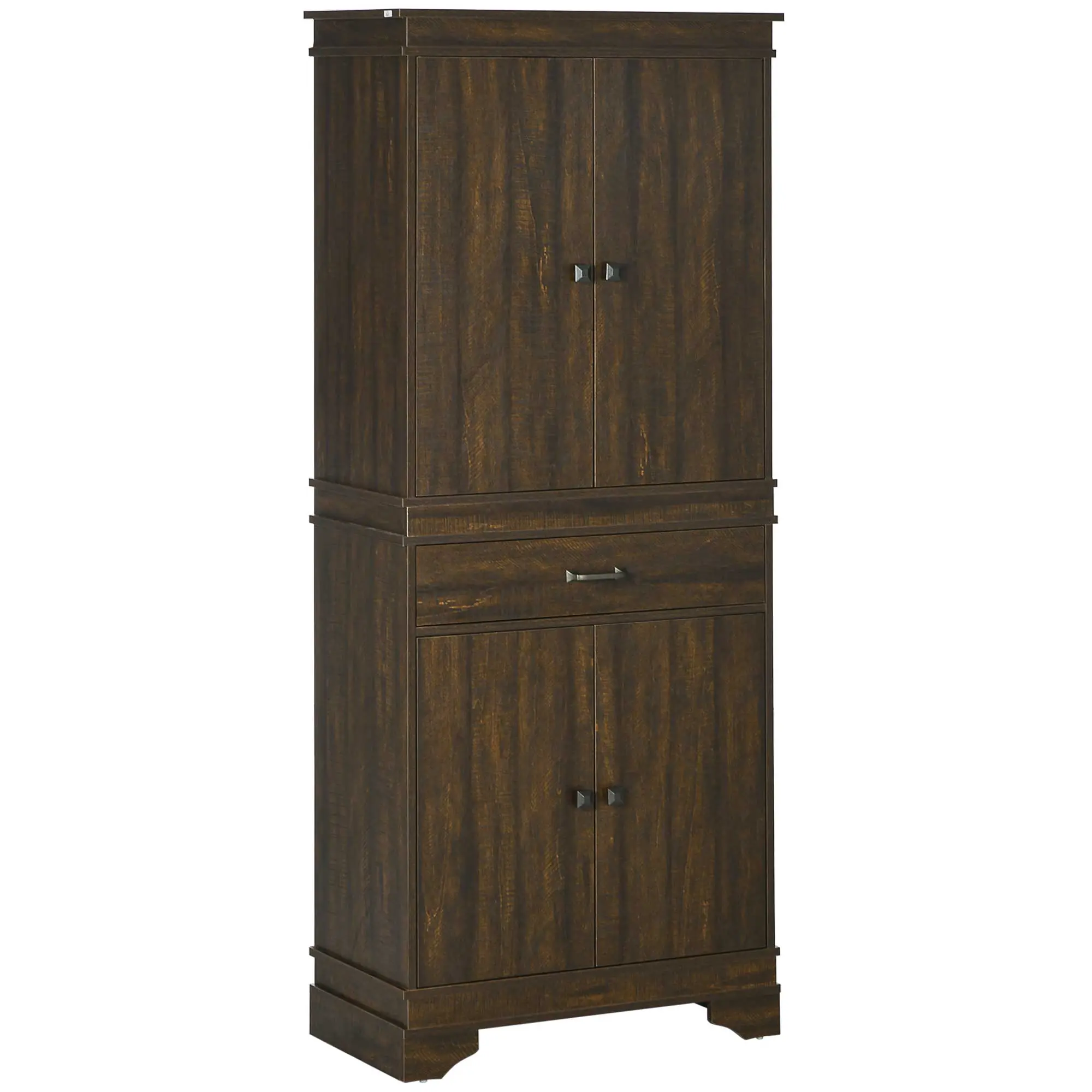 HOMCOM 72" Farmhouse Kitchen Pantry, 4-Door Rustic Storage Cabinet with Drawer and 3 Shelves, Walnut