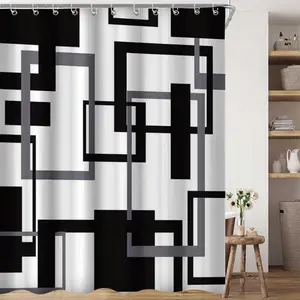 Bohemian Bathroom Curtain Set, Geometric Pattern Shower Curtain, Home Decor Bath Mat, 70.9x70.9 Inches, Boho Style