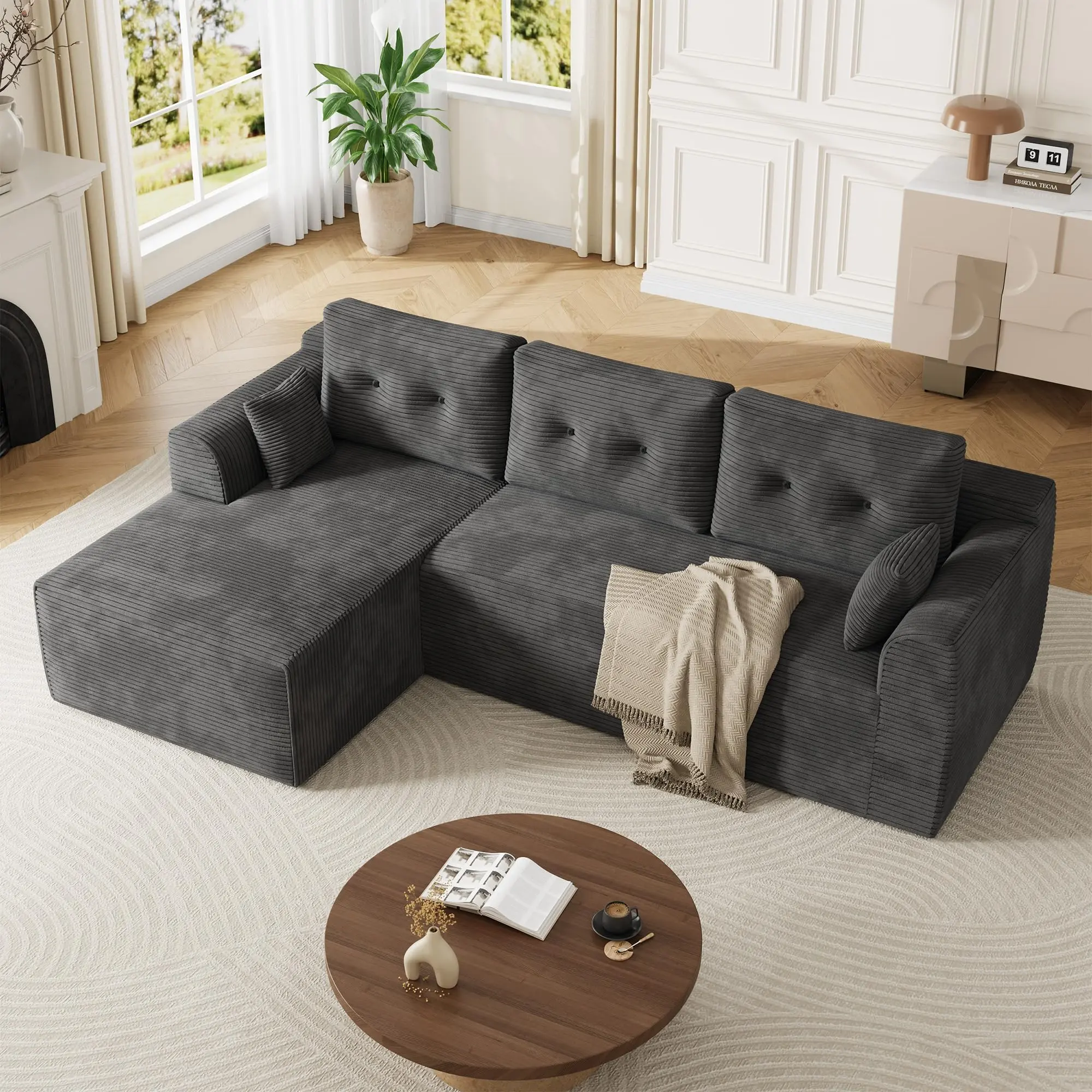105 Inch Cloud Sectional Couch for Living Room, Modular Sectional Sofa with Deep Deat, No Assembly Needed Boneless Sofa with l Shaped Chaise
