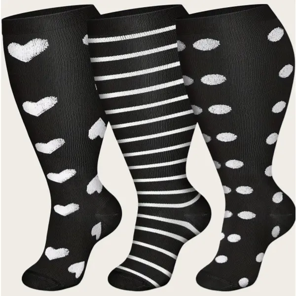 3 Pairs Plus Size Knee High Compression Socks for Men & Women, 20 30 mmHg Over the Calf Support, Breathable Soft Polyester Blend, Lightweight Stretch Active Socks for Sports, Daily Leg Care & Casual Wear