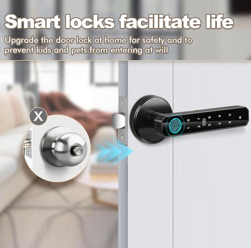 [Valentine's Day Gift ]Smart Fingerprint Door Lock with App Control, 1 Count Keyless Entry Lock with Keyboard Handle, Digital Electric Biometric Smart Door Lock for Bedroom, Keyless Entry Door Handle