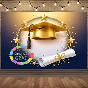 Class of 2026 Graduation Backdrop | Blue & Gold Congrats Grad Banner 2D Floor Plan