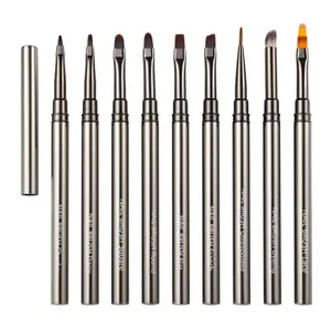 Professional Nail Art Brush Set, 9 Counts/set Metallic Handle Nail Painting Brush, Manicure Tools for Home & Nails Salon Use, DIY French Manicure