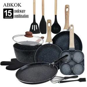15-Piece Nonstick Cookware Sets, Suitable for Induction Stoves, Includes Frying Pan, Stock Pot, Soup Pot, Advanced