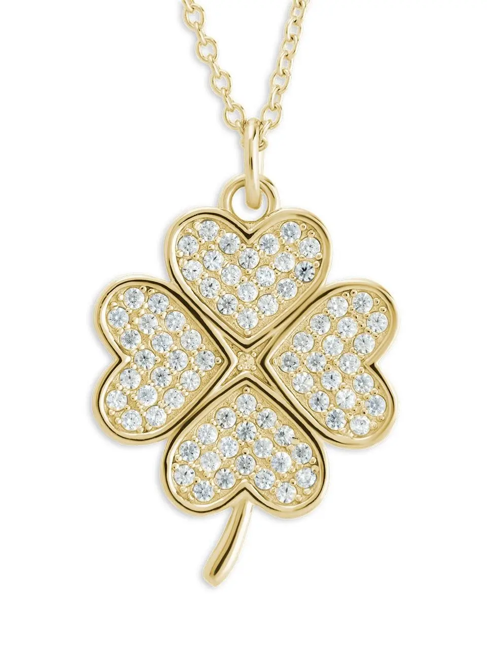 Pavé CZ Shamrock Pendant Necklace for Women, Chic Rhodium Plated Good Luck Charm for Everyday Wear, 16-Inch Length + 2-Inch Extender, 16" Length, Chic Silver Necklaces & Pendants, Female, Sterling Forever, Rhodium Brass