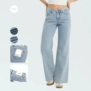 BLEU Women's Mid Rise Baggy Jeans Vintage Washed Wide Leg Denim Pants Comfortable Fit Street Wear Style